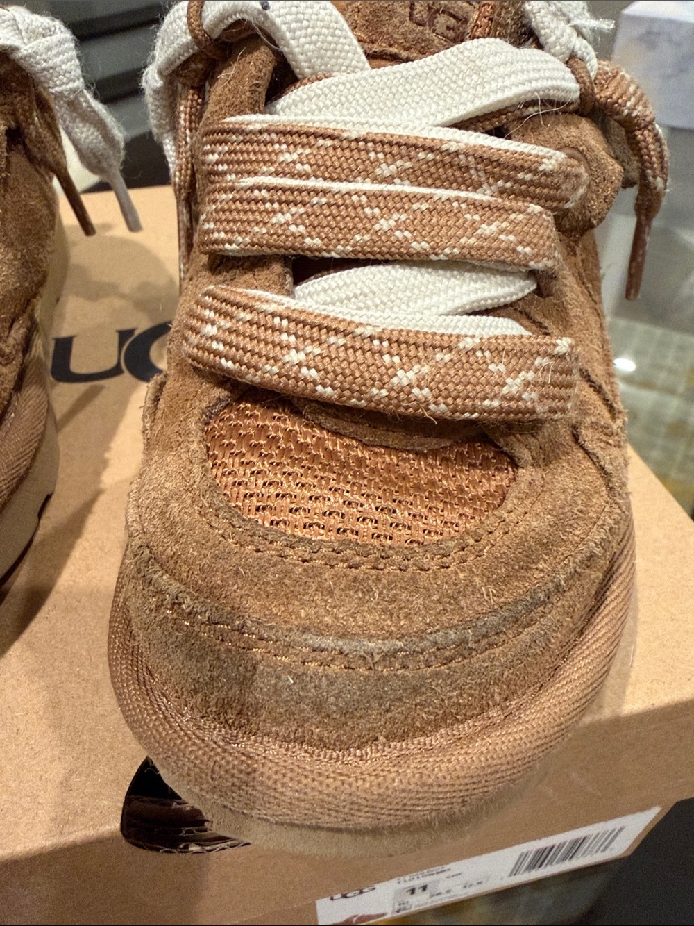 UGG Kids Tan Suede & Mesh Lace-Up Sneakers Lowmel - Picture 3 of 6